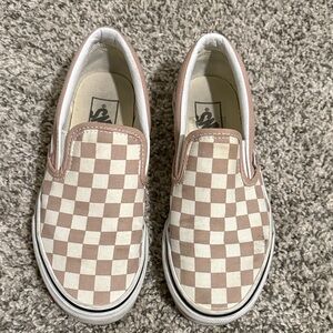 Vans Kids Checkered Slip-On Sneakers - Tan and White